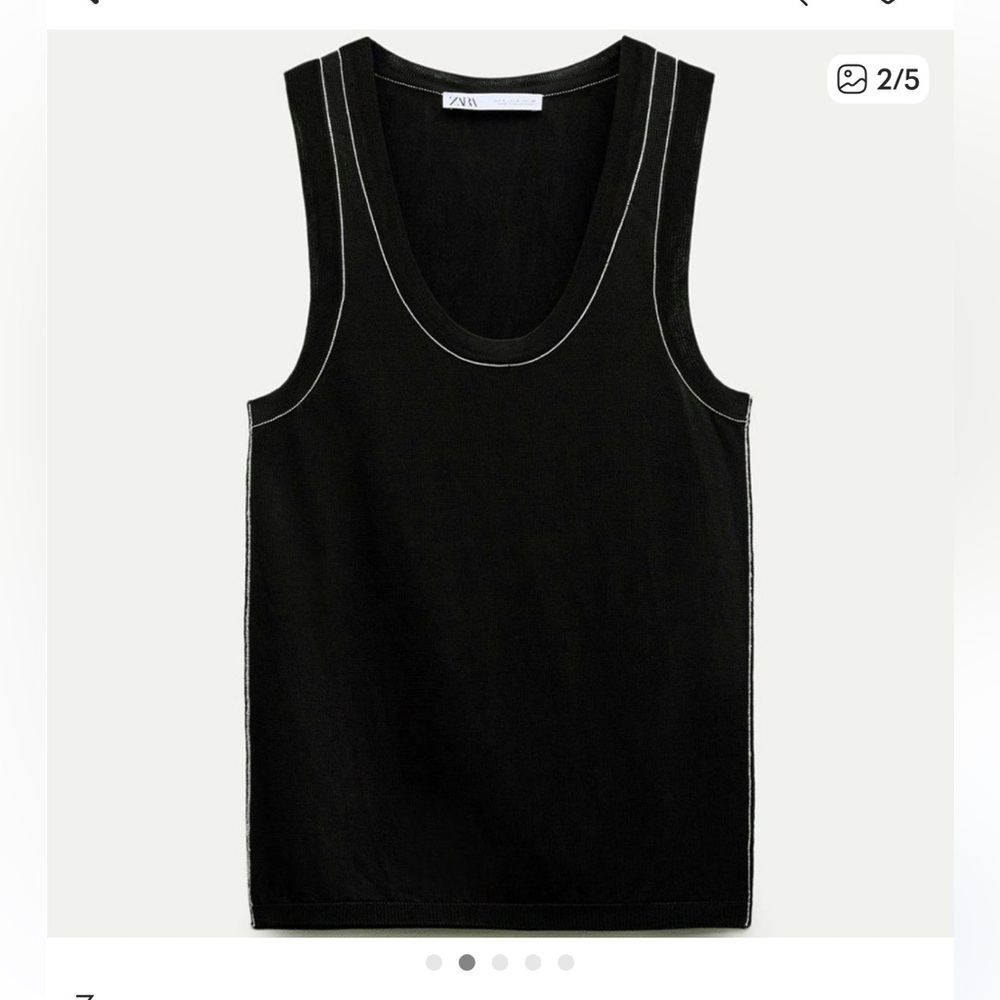 NWOT Zara Knit Black Tank Top with White Trim